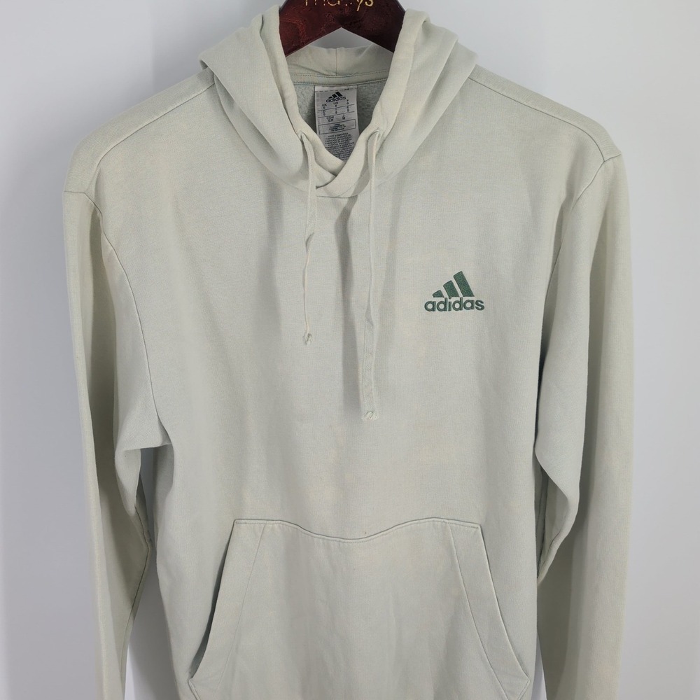 Adidas Feeling Cozy Fleece Pullover Green Logo Sporty Hoodie White Size Small - Picture 3 of 9
